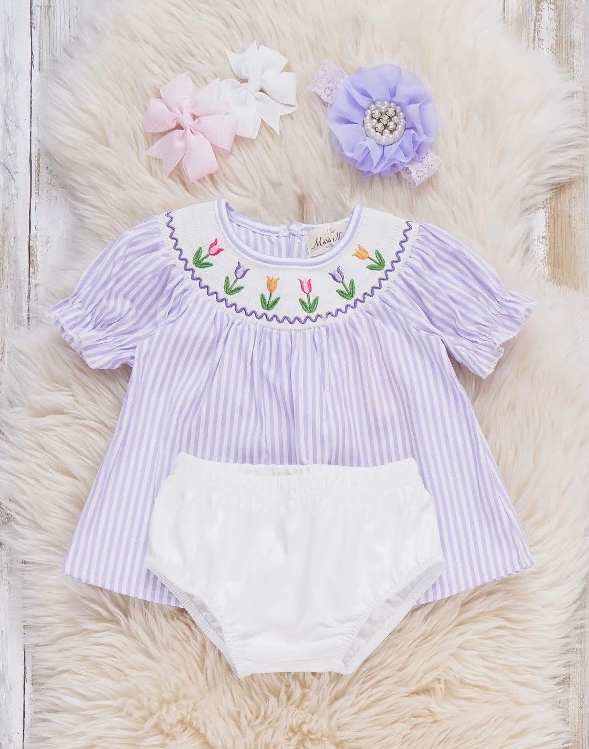 Lavender Tulip Smocked Bloomer Set