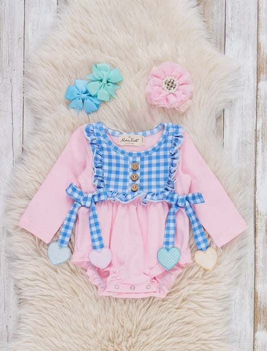 Blue Gingham Sweetheart Bubble Romper