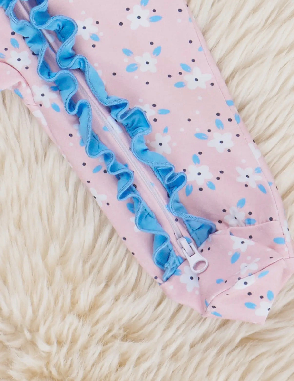 Pink Floral Ruffle Zip Footie