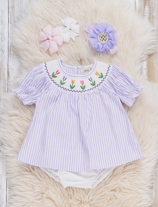 Lavender Tulip Smocked Bloomer Set